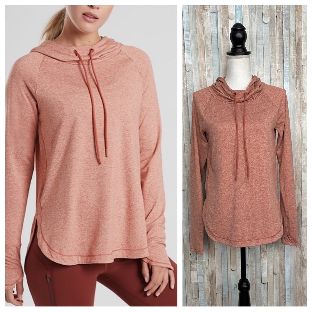 Athleta XS Orange Uptempo Hoodie Sweatshirt Pullover Top Athletic UPF 50+